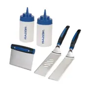 Razor 5 Piece Griddle Kit Tool Set- Includes Steel Chopper, 2 Clear Squeeze B...