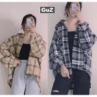 在飛比找蝦皮購物優惠-Ulzzang 寬款藍白米色格子圖案女襯衫配guzfashi