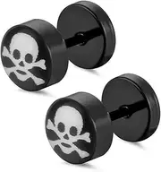 [Generic] [YEENKE] Skull Stud Earrings for Men Black 1Pair,Unisex Smile Halloween Smile Stud Earrings Set for Helix Cartilage Tragus Earlobe Piercing, Screw on Back Jewelry for Women