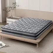 [Lavio] 200cm x 150cm Spring Mattress Knitted Fabric Pocket Fire-Resistant Material Bed Memory Egg Crate Foam Tight Top Medium Firm Coil Bedding - 15Yrs Warranty, 22CM Thick