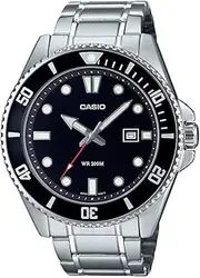[Casio] MDV107D-1A1 Analog Silver Strap Unisex Adult Watch, Black Dial, 49.5 × 44.2 × 12.1 mm