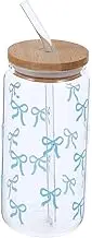 Vintage Glass Coffee Cup with Lids Straws Playful Bow Design Ample Capacity for Go Use for Water Juice Tea for Commuting and Travel