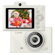 Digital Camera FHD 2.5K 48MP Dual Camera with 32GB SD Card 8X Digital Zoom Card Reader, Portable Compact Small Play Camera Gift for Beginner Children (White)