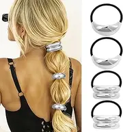 Yuanchu Metal Hair Ties, 4 PCS Metal Gold Hair Cuffs for Ponytails Geometric Elastic Ties Accessories Glossy Arch Wrap Women(Silver)