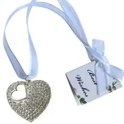 Silver Love Heart with Crystal Diamantes Wedding Bridal Good Luck Charm
