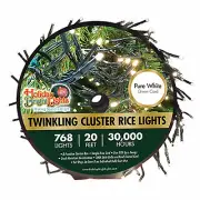 Holiday Bright Lights LED-3MCR768-GPW LED Cluster Rice Light Set, Pure White,