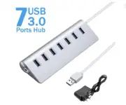 7 Port Aluminum USB 3.0 Hub High Speed +AC Power Adapter For PC Laptop or Mac