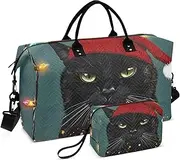 [YXYZRMY] Funny Black Cat Hat Travel Duffel Bag Gym Bag Sports Tote Bag with Multiple Interior Pockets Shoulder Weekender Bag for Women Men with Toiletry Bag 20.5”x 7.9”x 13.8”, Multi-Colored, one size