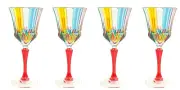 Set of Four 4 Murano Wine Glass Multi Red Stem Hand Painted Venice
