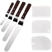 4Pcs Stainless Steel Offset Cake Icing Spatulas w/ Wooden Handle, 4/6/8/10 Inch