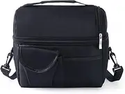Soft Cooler Bag, Double Layer Cooler Bags Insulated Large Capacity Oxford Cloth Washable Foldable Heat Insulation Lunch Bag for Office(Black)