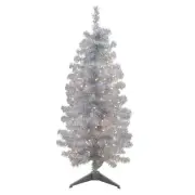 Northlight 3' x 29" Slim Silver Artificial Tinsel Christmas Tree- Clear Lights