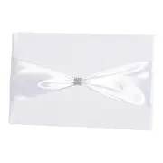White Satin Cover & Ribbon with Diamante Crystal Clasp Wedding Guest Book