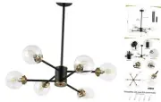6-Light Sputnik Chandelier, Modern Pendant Light Fixture with 4.7" Clear