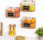 Copper Metal Wire Hanging Storage Basket with Chalkboard Labels, Set of 3