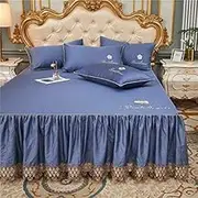 Bed Valance Skirt High-Grade Luxury Bed Skirt Four Seasons Pure Cotton Soft Dust-Proof Bed Cover Skirt Bedspread Solid Lace Double Layer Lace Bed Skirt Wrap Non-Slip Sheets Bed Sheet Silky Mattress C