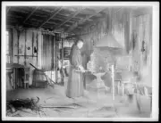 Monk Working At An Anvil In A Blacksmith Shop In Mission Santa Ba - Old Photo