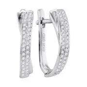 14k White Gold Round Diamond Hoop Earrings 1/6 Cttw