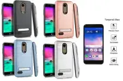 For LG Xpression Plus (2018) LM-X410ASR Lining KickStand Hybrid Case Cover + TG