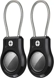 T Tersely [2 Pack ] Holder Keychain Case for AirTag with Wire Cable &Screen Protector,IP68 Waterproof AirTags Key Chain for Apple Tag GPS Tracker, Holder for Luggage,Key -Black