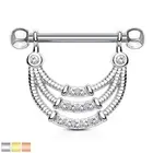 Pair Linked CZ Center Triple Lined Dangle Surgical Steel Nipple Rings
