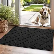 Biscpro Front Door Mat,50x80cm Welcome Floor Mat Entrance,Non Slip Entryway Mats Home Washble,Low Profile Rug Durable Muddy Pet Mat(Black)