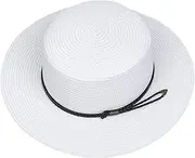 [Xiang Ru] UPF 50 Wide Brim Flat Top Floppy Sun Hats for Women Ladies Summer Straw PU Buckle Sunhat Packable Holiday Beach Accessories