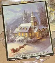 Thomas Kinkade Sunday Evening Sleigh Ride 100 Piece Mini Puzzle New Sealed Bag