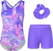 [Idgreatim] Gymnastics Leotards for Girls Sparkly Unitards Biketards Tumbling Shorts Activewear 5-12 Years