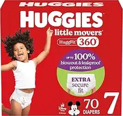 [HUGGIES] Size 7 Baby Diapers, Little Movers HuggFit 360° Baby Diapers with 360° Waistband, Size 7 (41+ lbs), 70 Count, Packaging May Vary