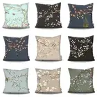 Chinese Landscape Painting Cushion Cover Vintage Plum Blossom Polyester Print