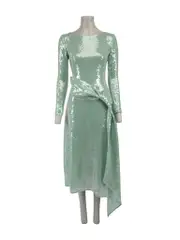 Mint Green Belted Sequin Midi Dress