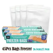 45Pcs Bags Freezer Bags Zip lock Press Lock Kitchen Fresh BPA Free Reusable AU