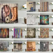 Extra Long Retro Walls Shower Curtain Waterproof Bathroom Fabric Curtains +Hooks