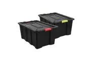 100L Recycled Heavy Duty Black Plastic Storage Crates Containers Tub Lidded