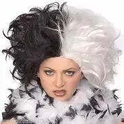 Cruella de Vil Costume WIG Black White Ms Spot Hair 101 Adult Deville Dalmations