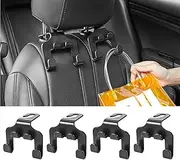 Car Seat Headrest Hook 4 pack, Multifunctional Auto Seatback Hook Storage Organizer, Vehicle Seat Hanger Holder for Purse Coat Umbrella Grocery Bag, Interior Car Accessories (Black-4hook)