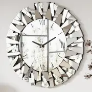 P&P Sunburst Mirrored Wall Clock Decorative Edge Beveled Frame fr Modern Home Dining