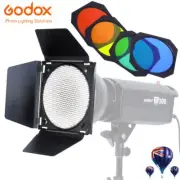 Godox Photography Studio Flash Honeycomb Grid Barn Door + 4 Color Gel Filter Kit