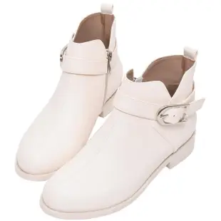 【Ann’S】史黛拉-訂製釦帶V型顯瘦曲線平底短靴3cm(米白)