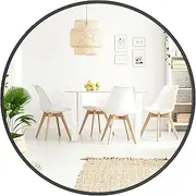 [Barnyard Designs] Round Metal Mirror, Bathroom Vanity Wall Mirrors, Circle Mirror for Desk, Metal Framed Bedroom Mirror (30"/Black)