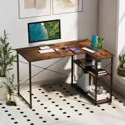 CostwayHome Office Computer Desk with Reversible Adjustable Storage Shelves-Rustic Brown