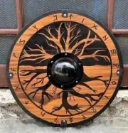 Medieval Handmade Wooden Tree Viking Shield - Viking Shield - Battle Shield Worn