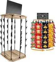 Retail Display Stand Rotating Display Stand 5 Tiers 40 Clips, 360 Degree Rotating Snack Chip Rack Organizer with Wooden Base, for Office Desk Countertop Party