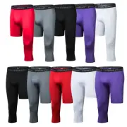 Men One Leg 3/4 Compression Pants Capri Tights Athletic Basketball Base Layer