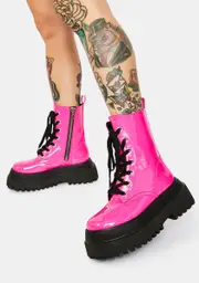 [dELiA*s by Dolls Kill] Bubblegum Wishes Patent Combat Boots