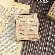 Dizdkizd 12-Piece Cute Month Rubber Stamps, Vintage Wooden Rubber Stamps Small Ink Stamps Clay Stamps for Crafting, Scrapbooking, Journaling Supplies
