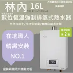 【大桃園區熱水器精緻安裝-普羅廚具】林內牌RUA-C1620WF 16公升強制排氣型熱水器【安裝範圍限桃園地區/附發票】