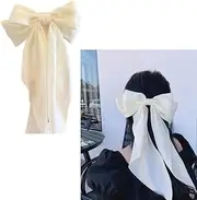 White Bow Hair Clips for Women Girls Large Satin Bowknot Hair Clip for Women Silky Satin Long Ribbon Bows Hair Barrette for Party Big Hair Bow Clips White Bowknots Accessories
