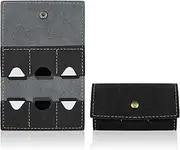 AfitLulu Memory Card Holder, Foldable Gaming SD Card Holder with Metal Snap Button and 6 Card Slots, Portable Retro Leather Guitar Pick Case for Travel or Daily Storage (Black)